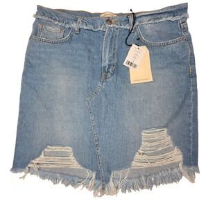 Current/Elliott The Playmate Distressed Denim Mini Skirt Serene Blue 32 NWT‎